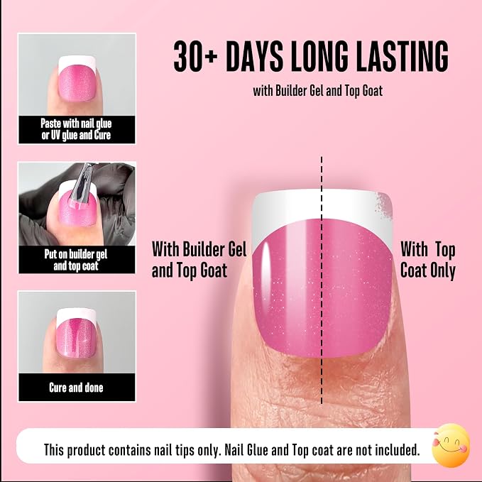 XXS Extra Short Square Round White French Tip ROSE PINK