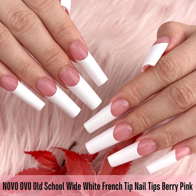 Square Long Wide White French Tip Berry Pink 240