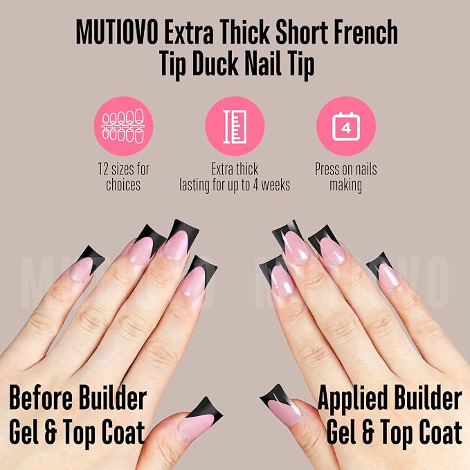 Duck Nails Short Black Berry Pink French Tips