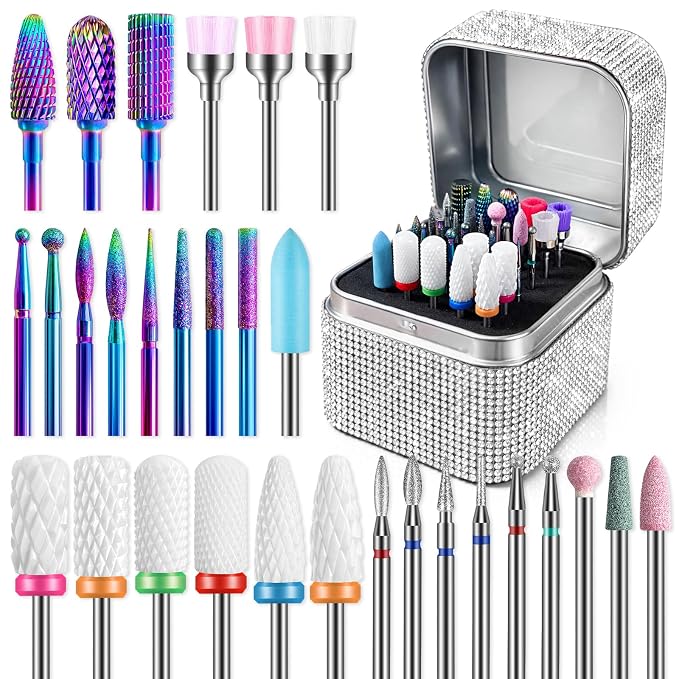 30Pcs Nail Bits with Silver Case