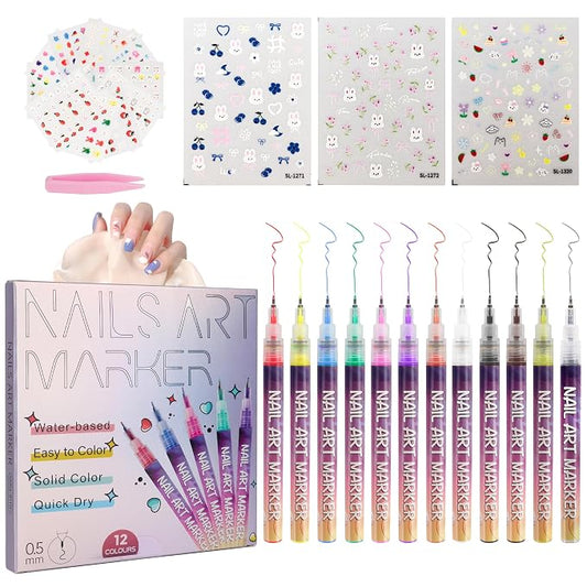 12-Color 0.5mm Nail Art Pen Set