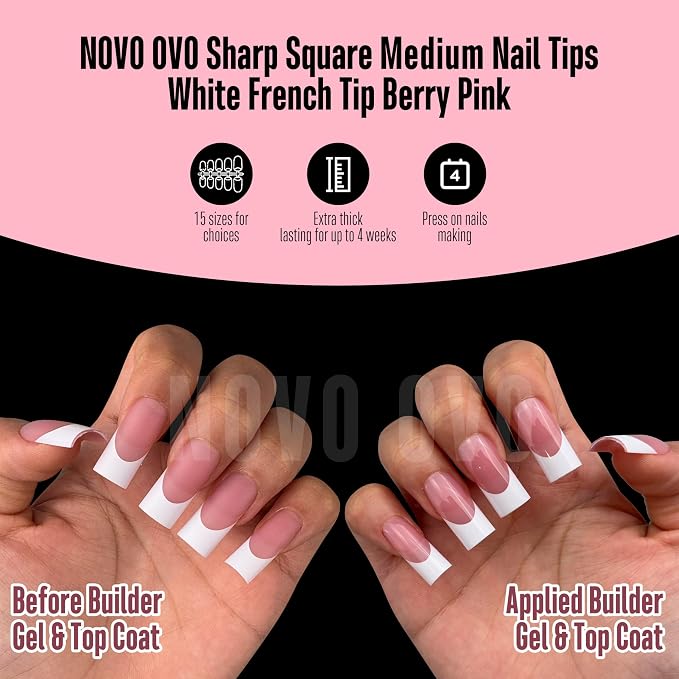 Sharp Square White French Tip Berry Pink