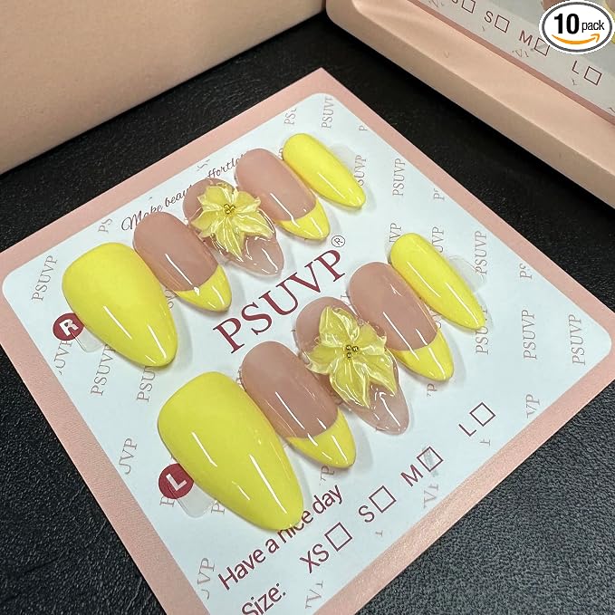 3D Yellow flowers Press On Nails