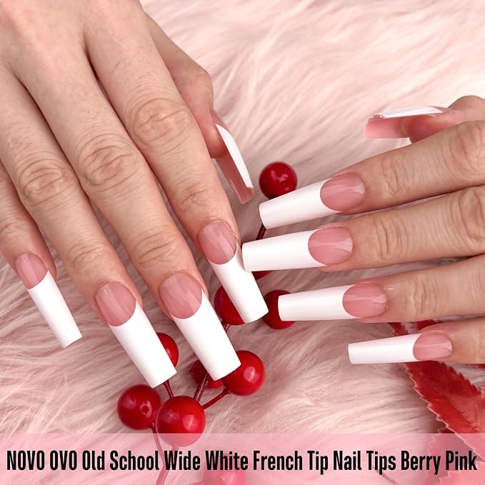 Square Long Wide White French Tip Berry Pink 240