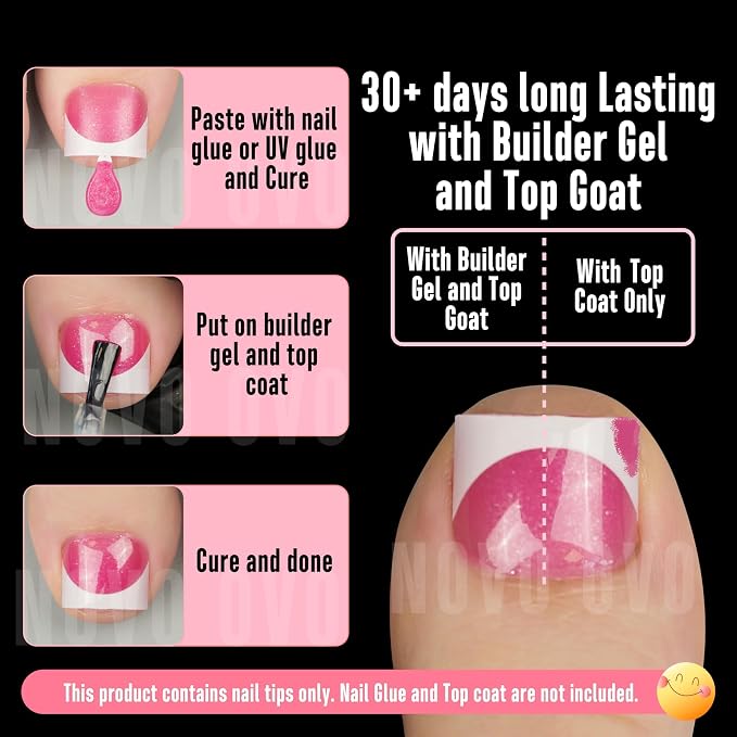 Extra Short Sharp Square Toe Nail Tips White French Tip Rose Pink