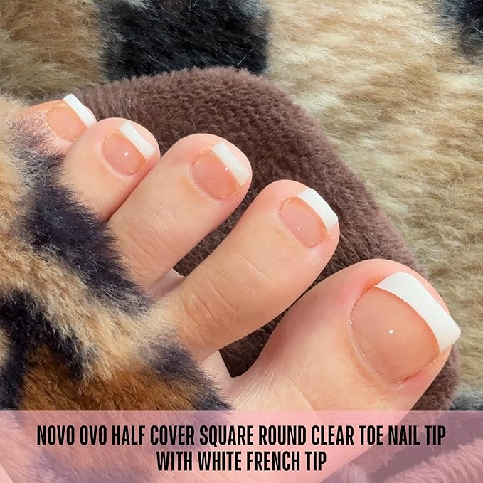 Half Cover Round Clear Toe nail tip with White French Tip