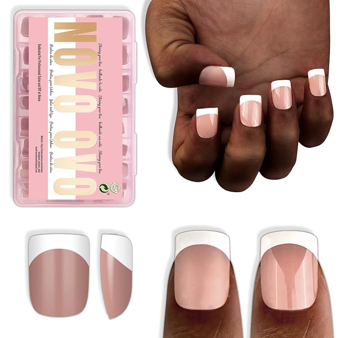 XXS Extra Short Square Round White French Tip BROWN PINK