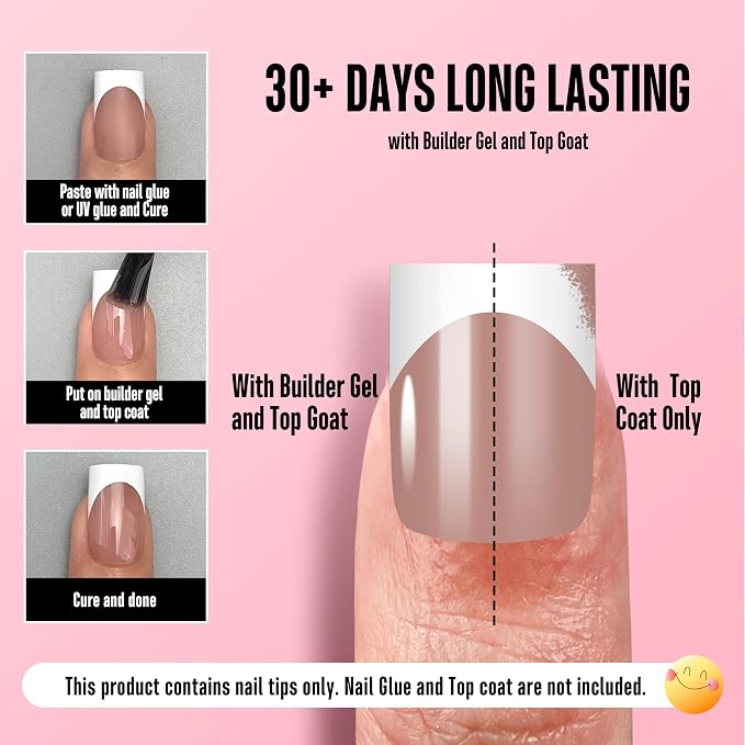 Short Sharp Square White French Tip Nail Tips Brown Pink 240