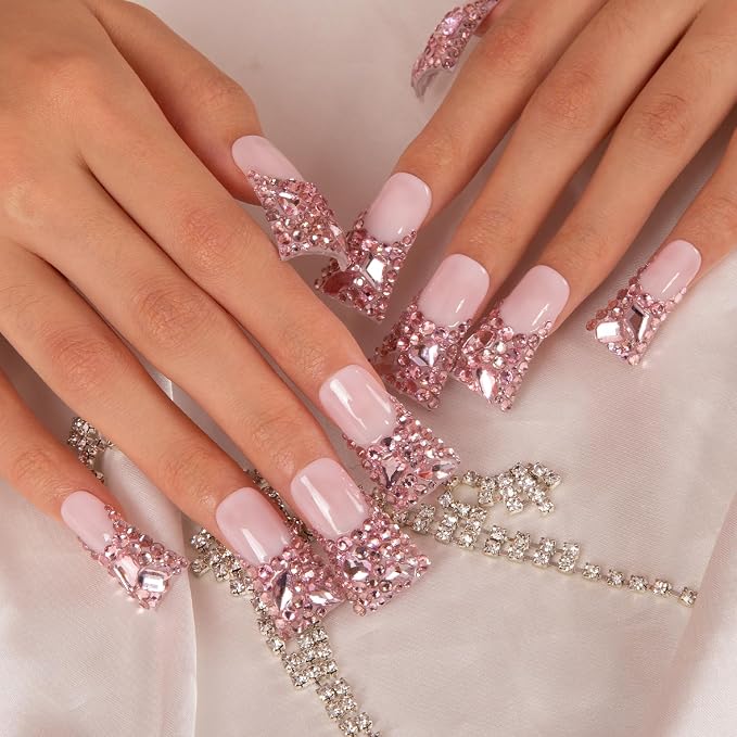 Pink French Tip Rhinestone