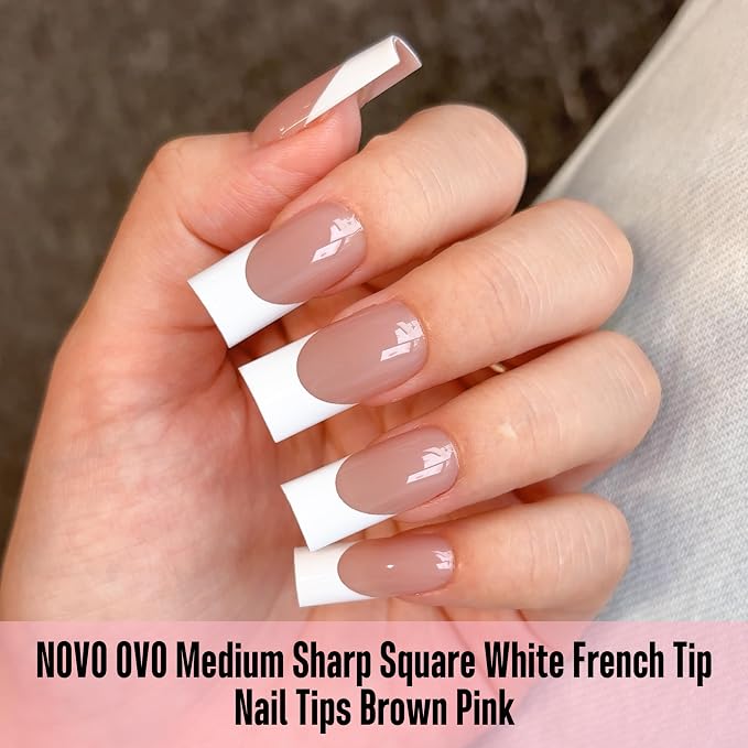 Sharp Square White French Tip Brown Pink