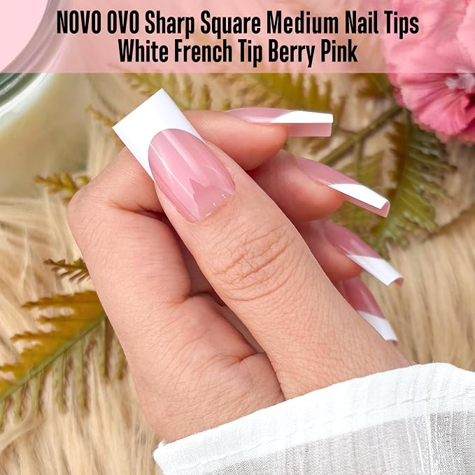 Sharp Square White French Tip Berry Pink