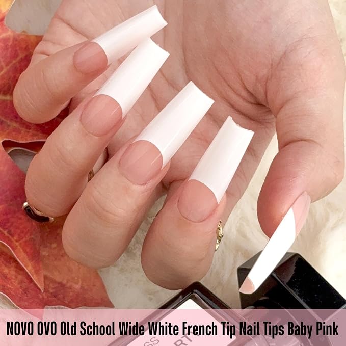 Square Long Wide White French Tip Baby Pink 240