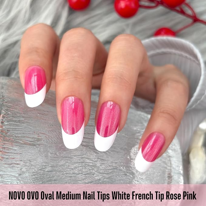 Oval White French Tip Rose Pink