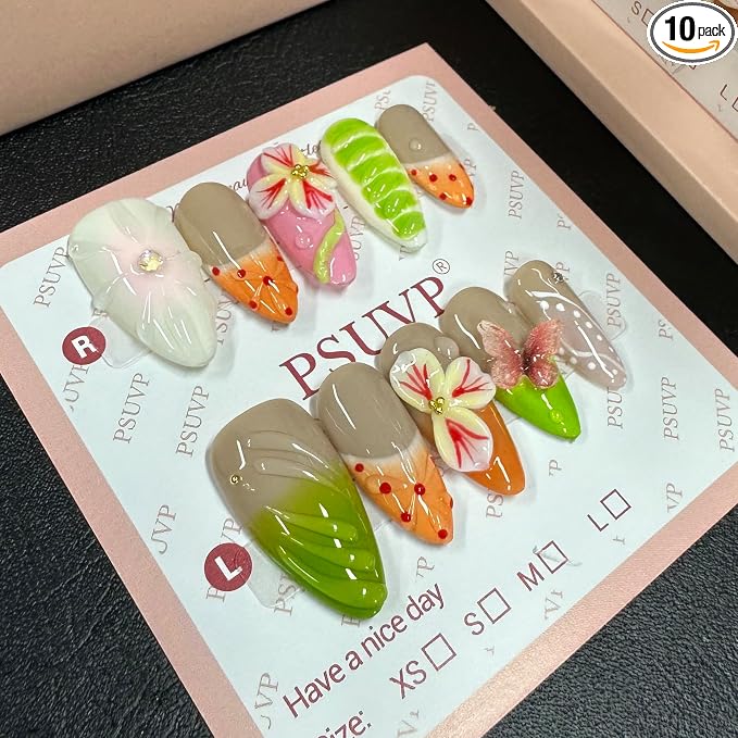 3D Spring Blossom Hand Painted Press On Nails