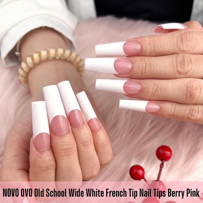 Square Long Wide White French Tip Berry Pink 240