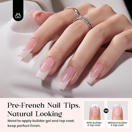 1 - Press On Nails Only | Long Square | Pink French