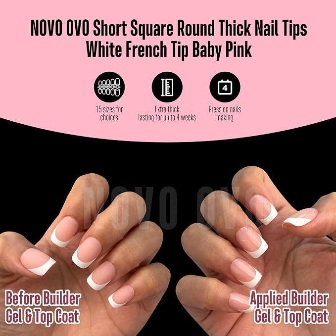 Square Round Short White French Tips Baby Pink