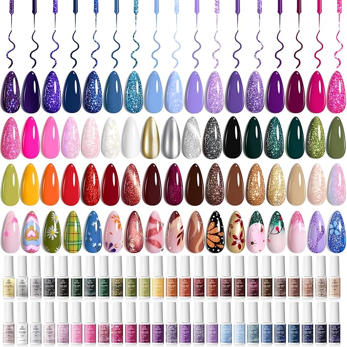 50 Colors Glitter Swirl Nails Art