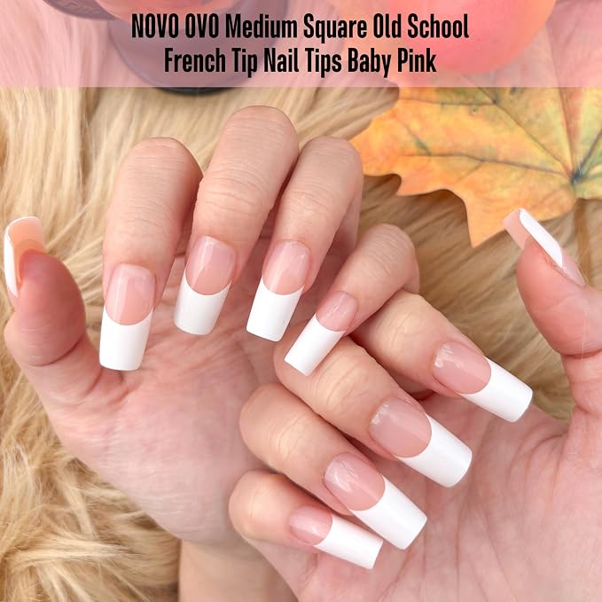Square Wide White French Tip Baby Pink
