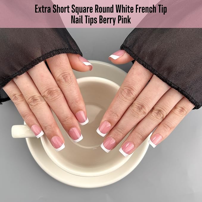 XXS Extra Short Square Round White French Tip BERRY PINK