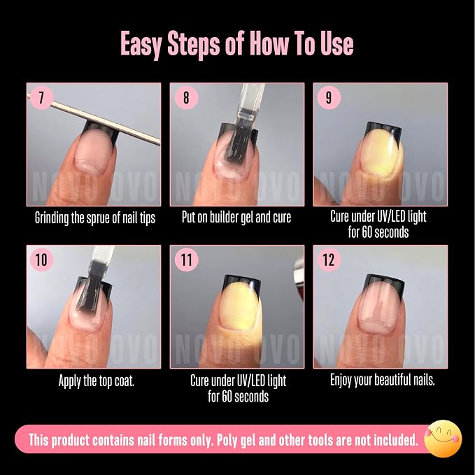 Half Cover Short Square Black French Tip Nail Tips 224