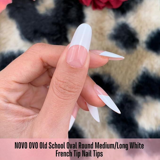 Medium/Long Oval Round Old School White French Tip Baby Pink 240