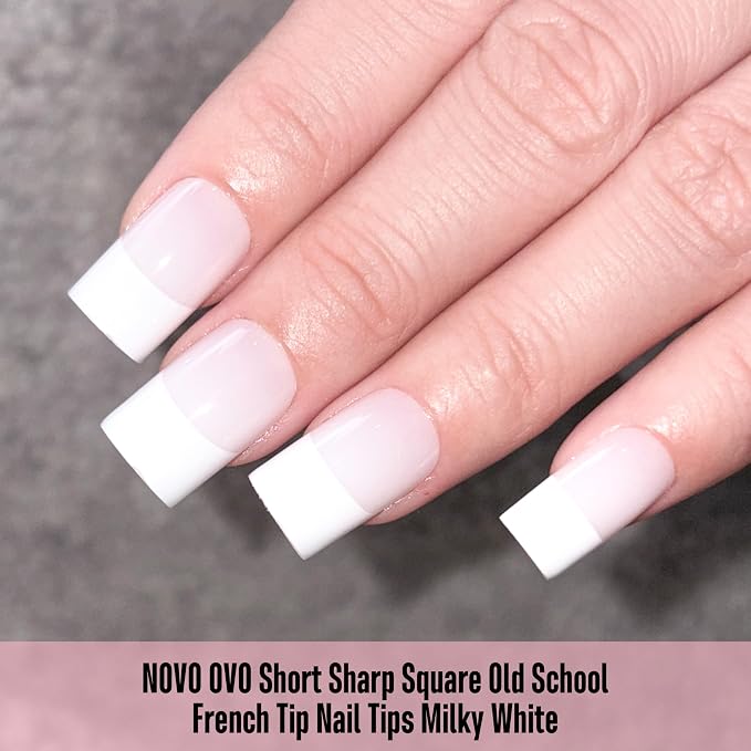 Short Sharp Square Nail Tips Wide White French Tip Milky White