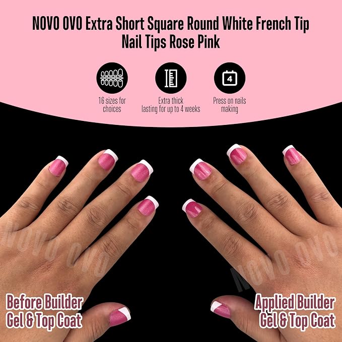 XXS Extra Short Square Round White French Tip ROSE PINK