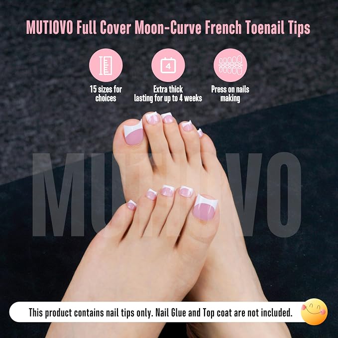 MUTIOVO Short Toe Nail White French Tip BERRY PINK with Moon Curve