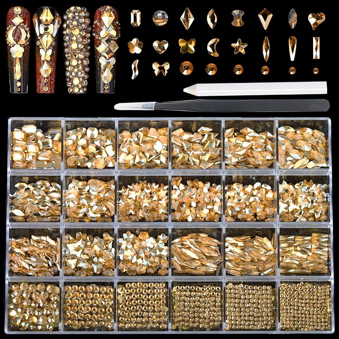 champagne nail rhinestones