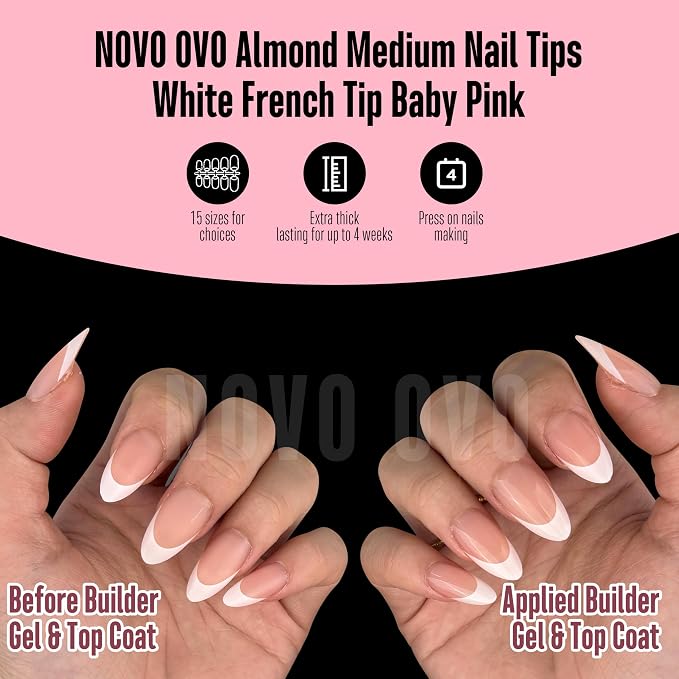 Almond White French Tip Baby Pink