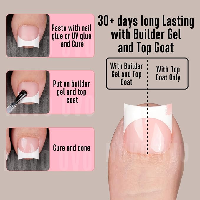 Short Sharp Square Toe Nail Tips with Moon Curve White French Tip Baby Pink
