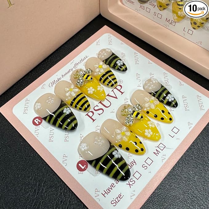 Diamond bees flower Almond nails