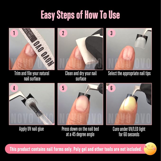 Half Cover Short Square Black French Tip Nail Tips 224