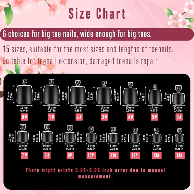 Taper Square Thick Toe Nail Tips 360 pcs