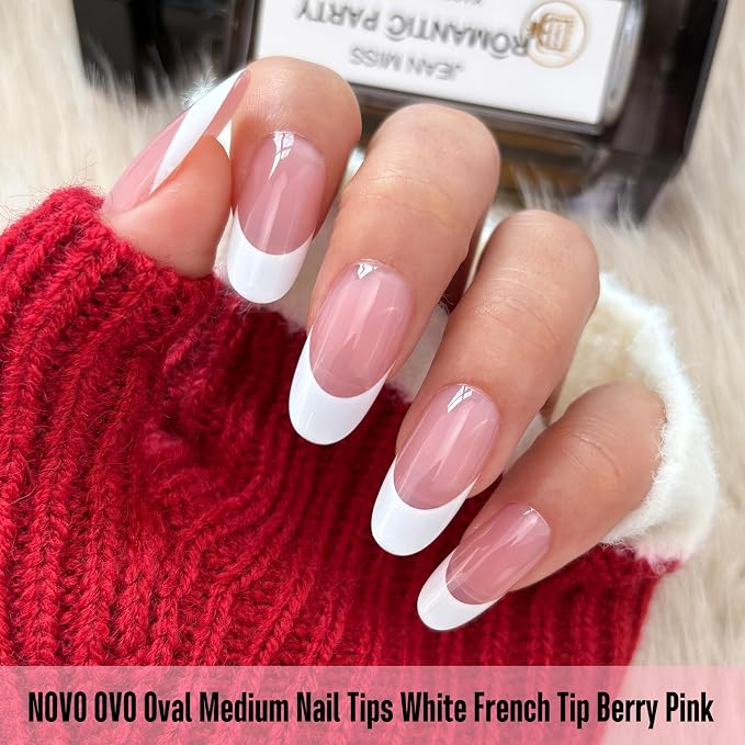 Oval White French Tip Berry Pink