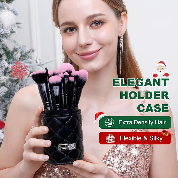 18Pcs Fuchsia Black+Holder
