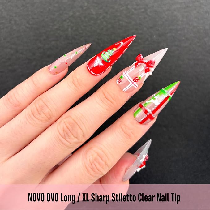 Long or XL Clear Sharp Stiletto Nail Tips 224