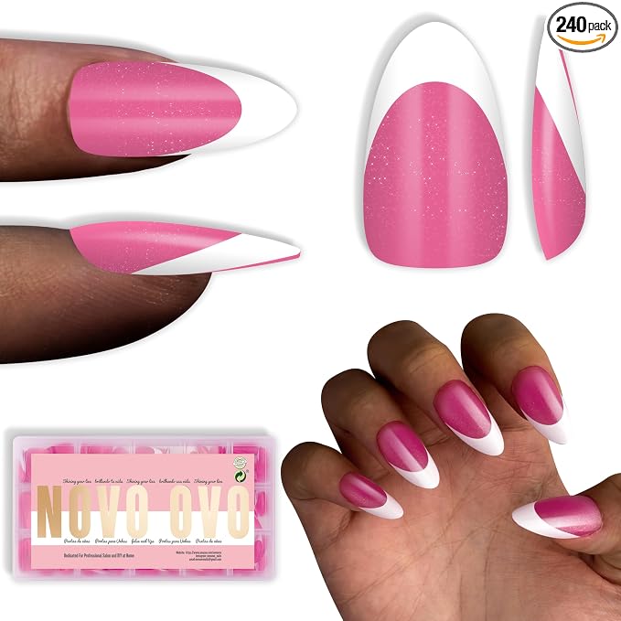Almond White French Tip Rose Pink