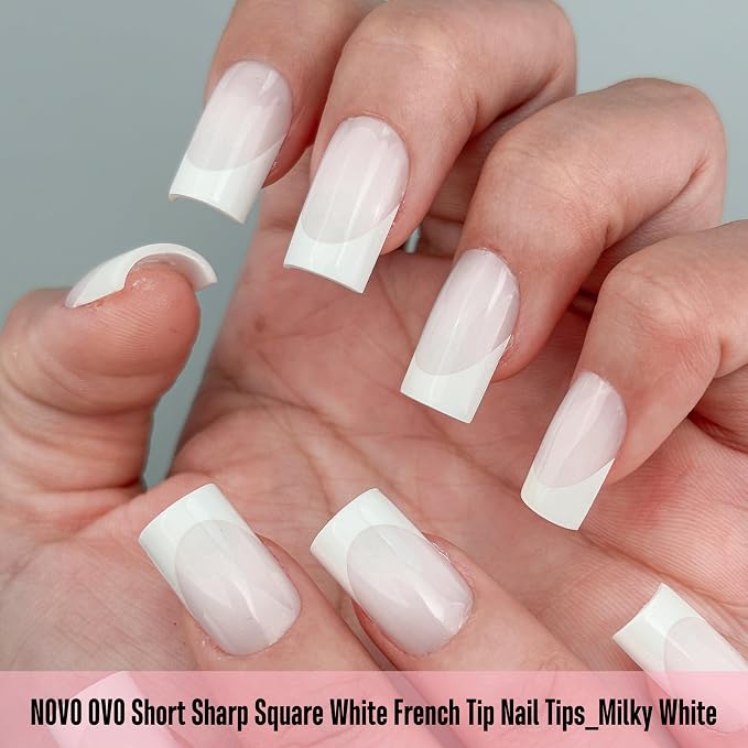 Short Sharp Square Nail Tips White French Tip Milky White