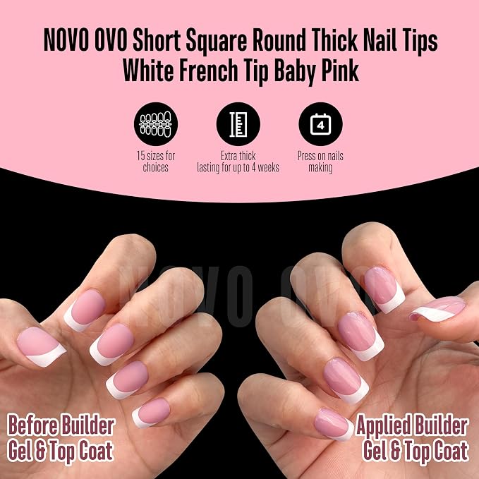 Square Round Short White French Tips Berry Pink