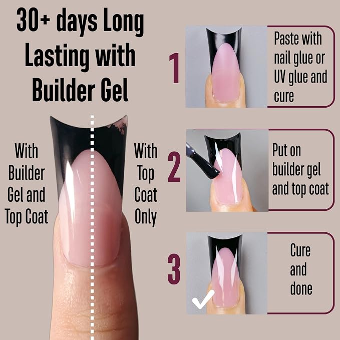 Duck Nails Black French Tips Berry Pink Moon Curve