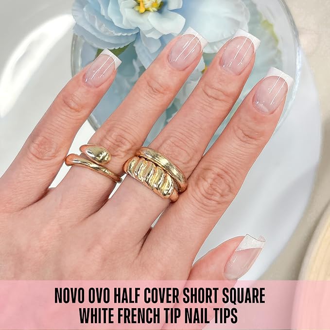 Half Cover Short Square White French Tip Nail Tips 224