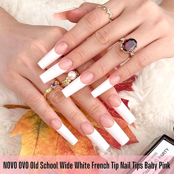 Square Long Wide White French Tip Baby Pink 240