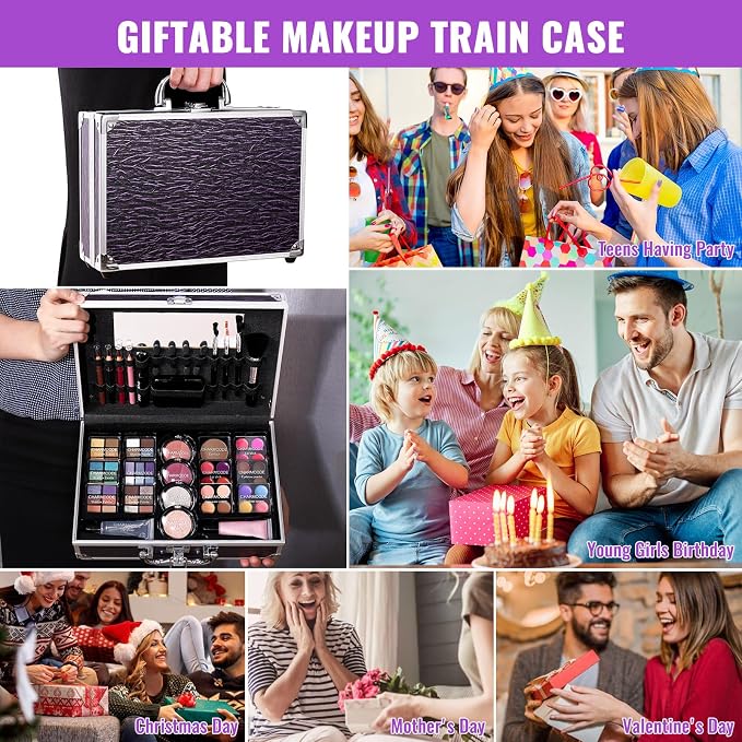 Purple Train Case with Makeup Kit