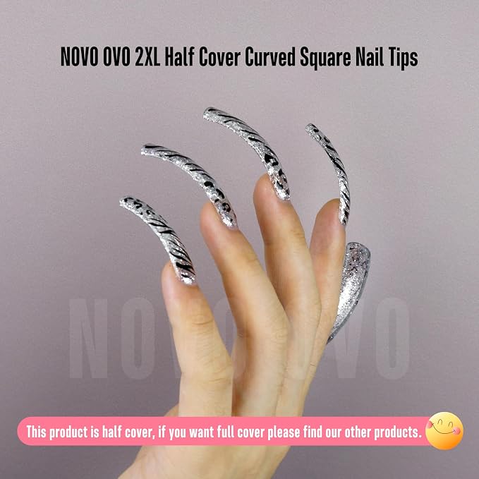 XXL Half Cover Curved Square Nail Tips 240