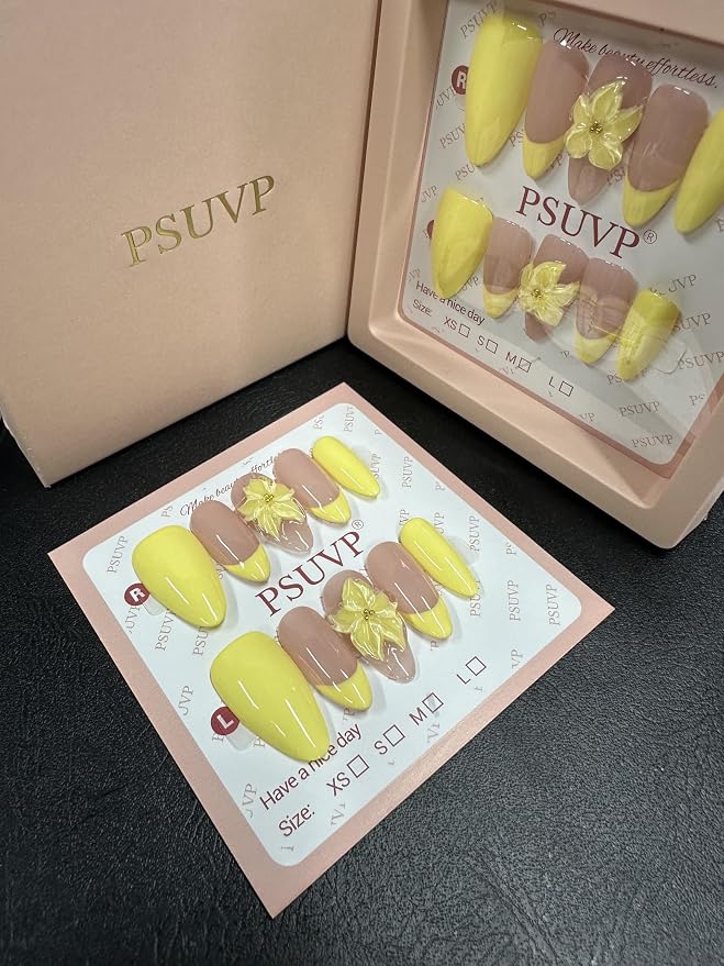 3D Yellow flowers Press On Nails