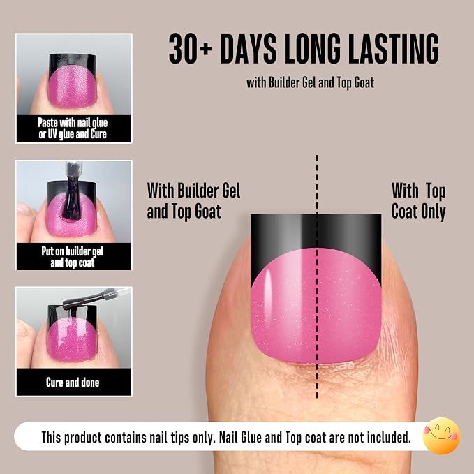 Black French Tip Toe Nail Tips Rose Pink