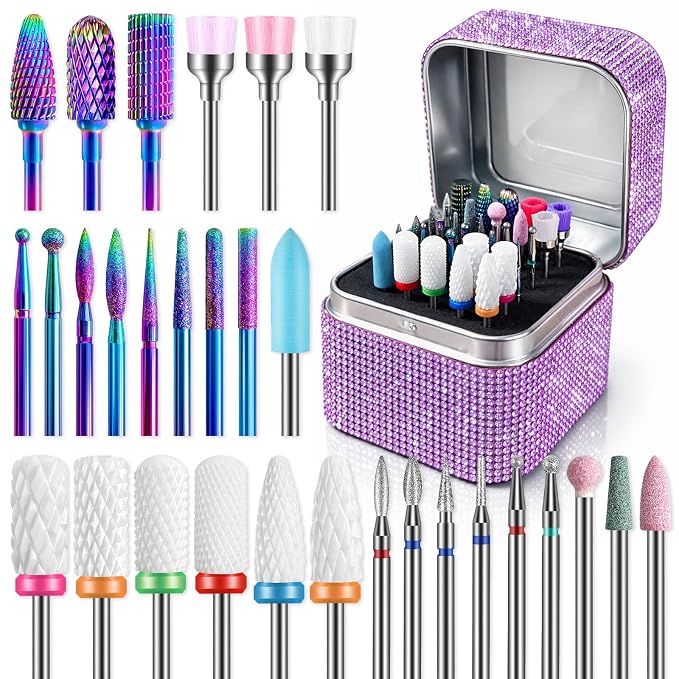 30Pcs Nail Bits with Purple Case
