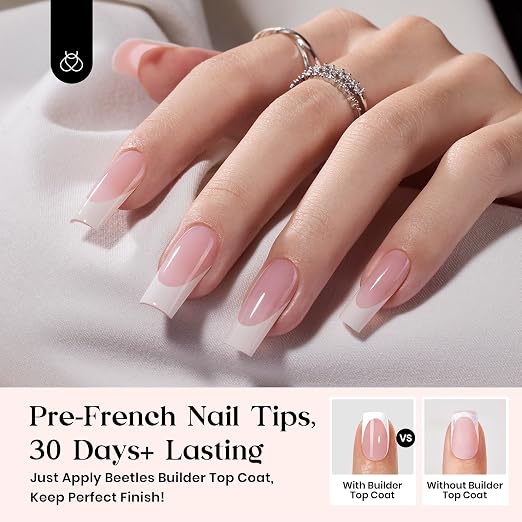 E - Press On Nail Kit | Long Square | Pink French